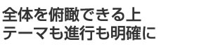 全体を俯瞰できる上テーマも進行も明確に